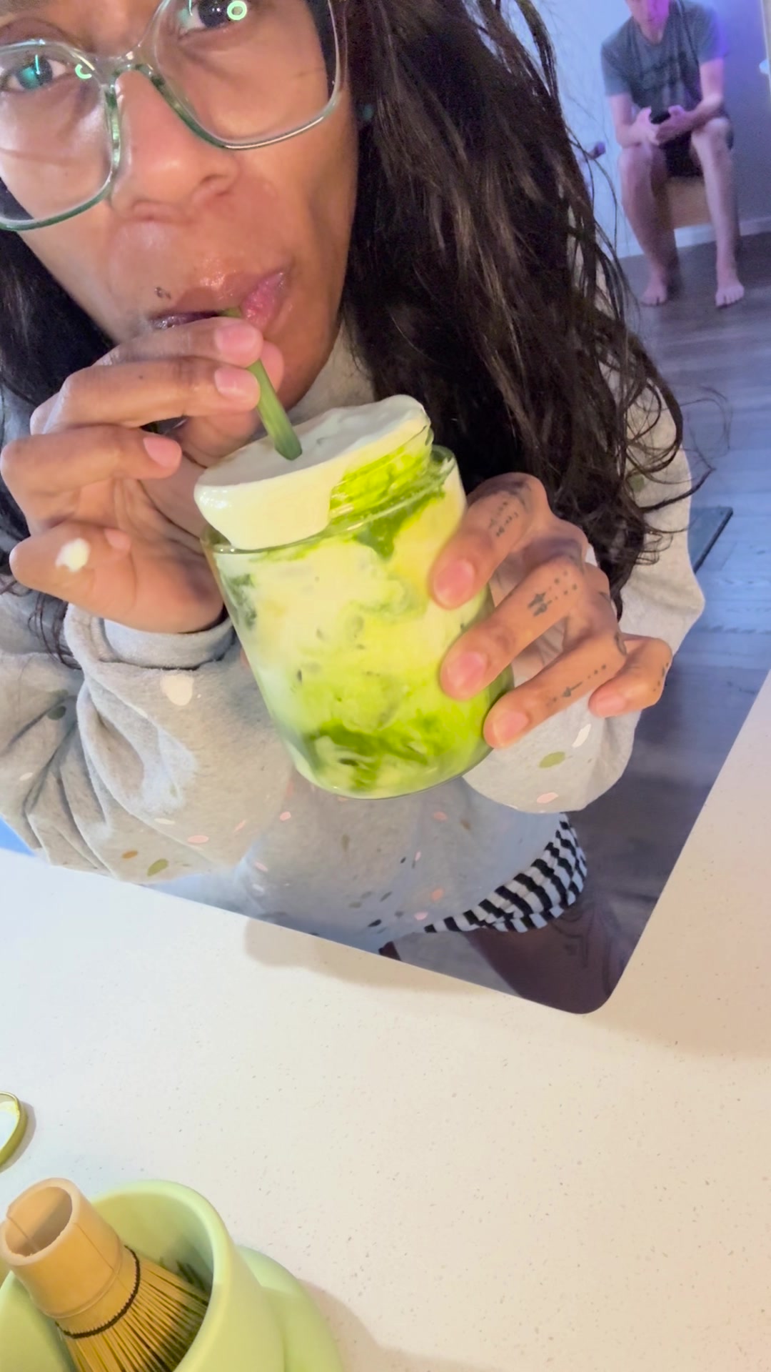 Michelle with her layered matcha.